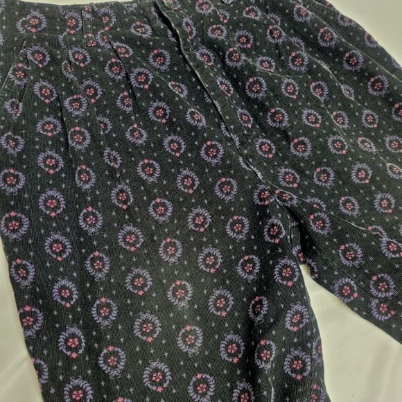 VINTAGE 90s pants high‎ rise printed pull on corduroy S/M - Picture 3 of 8